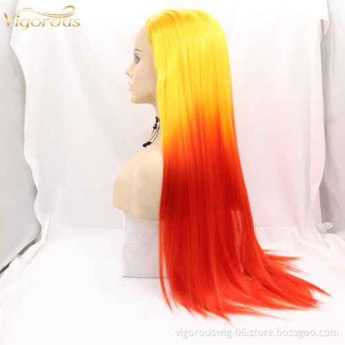Vigorous natural hairline ombre fiber premium futura high quality wholesale prices free part synthetic lace front wigs